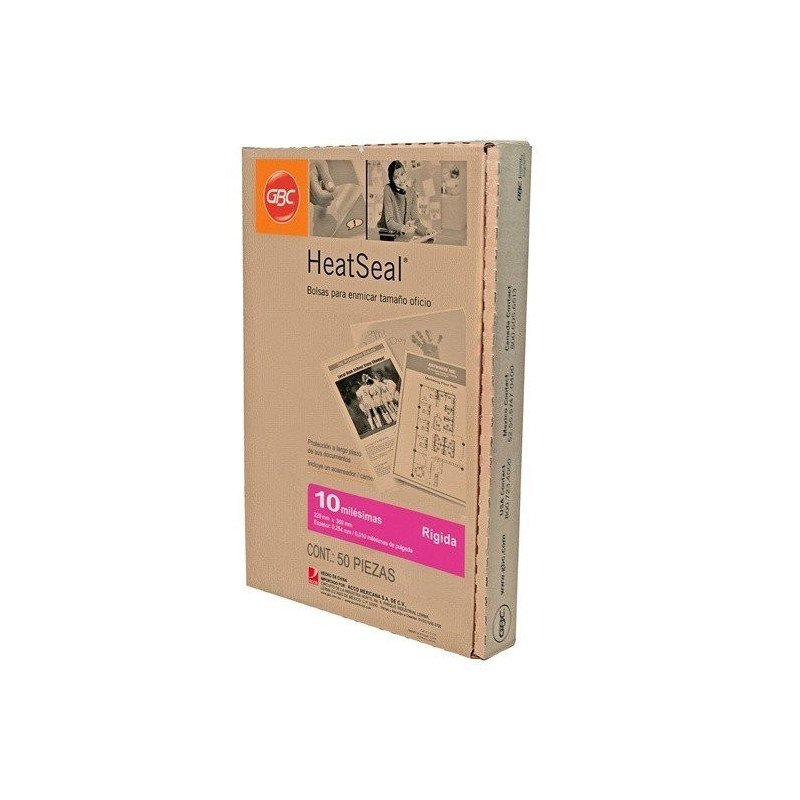 Heatseal. Mica rígida para documentos, tamaño oficio, 10 milésimas. Caja con 50 piezas.